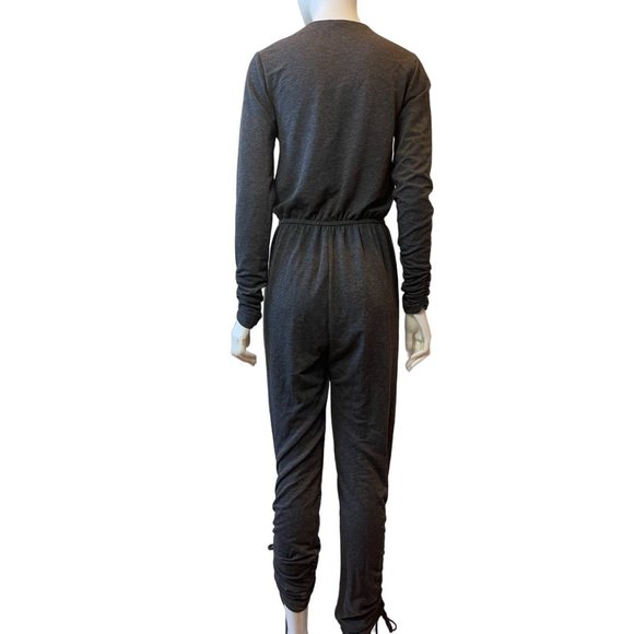Ivin Ivin Womens Wrap Romper Jumpsuit Long Sleeve Ruched Tie Ankle Gray Size M - Picture 2 of 7
